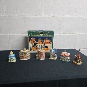 Porcelain Christmas Village - Set of 5 + Church (not part of set)